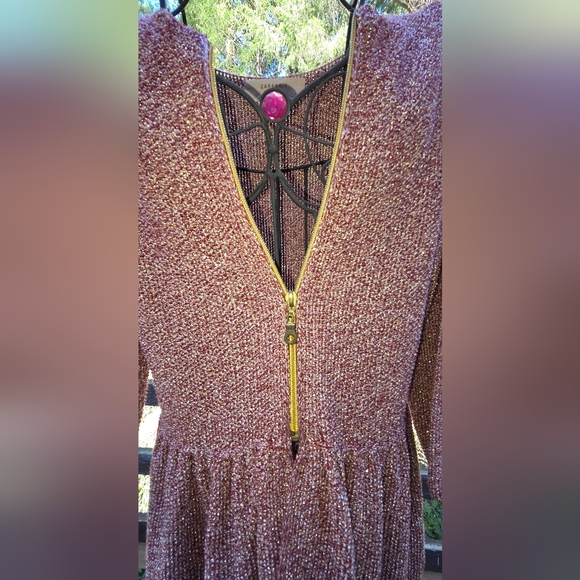 Zara Metallic Pink/Plum Silver Metalic Knit Zip Front Top SzL - Picture 9 of 12